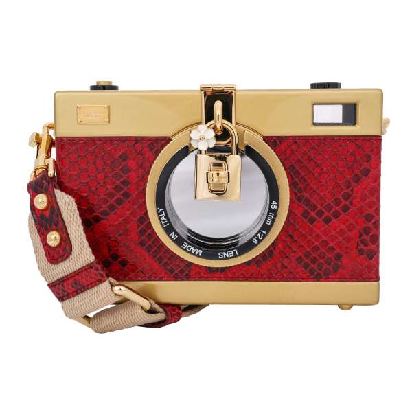 Crossbody clutch bag DOLCE CAMERA BOX Medium made of snake skin and plastic with mirror and logo plate by DOLCE & GABBANA