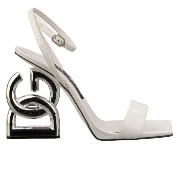 Patent leather Heels Sandals SQUARE POP with DG Logo Metal heel in white by DOLCE & GABBANA