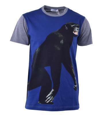 T-Shirt mit Affen Aufdruck Blau Grau