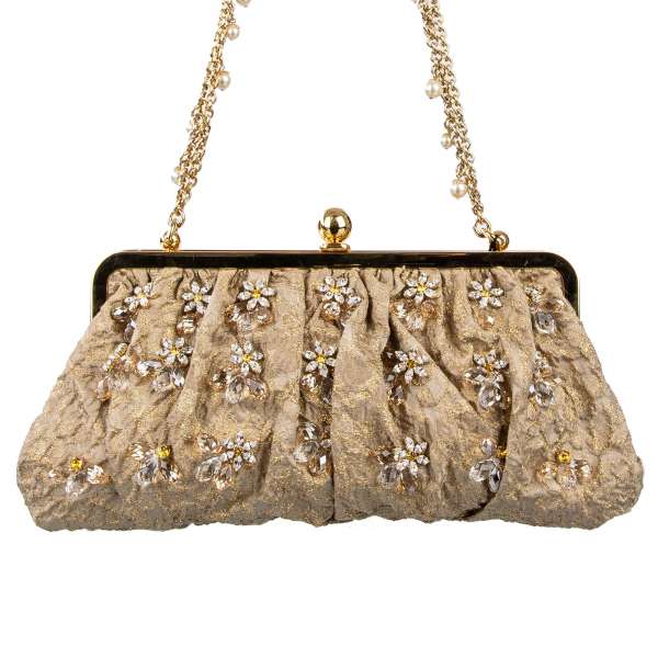 Mit Kristallen bestickte Clutch / Abendtasche aus Brokat mit Perlen-Kette von DOLCE & GABBANA