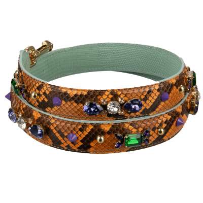 Crystal Stud Snake Leather Bag Strap Handle Orange