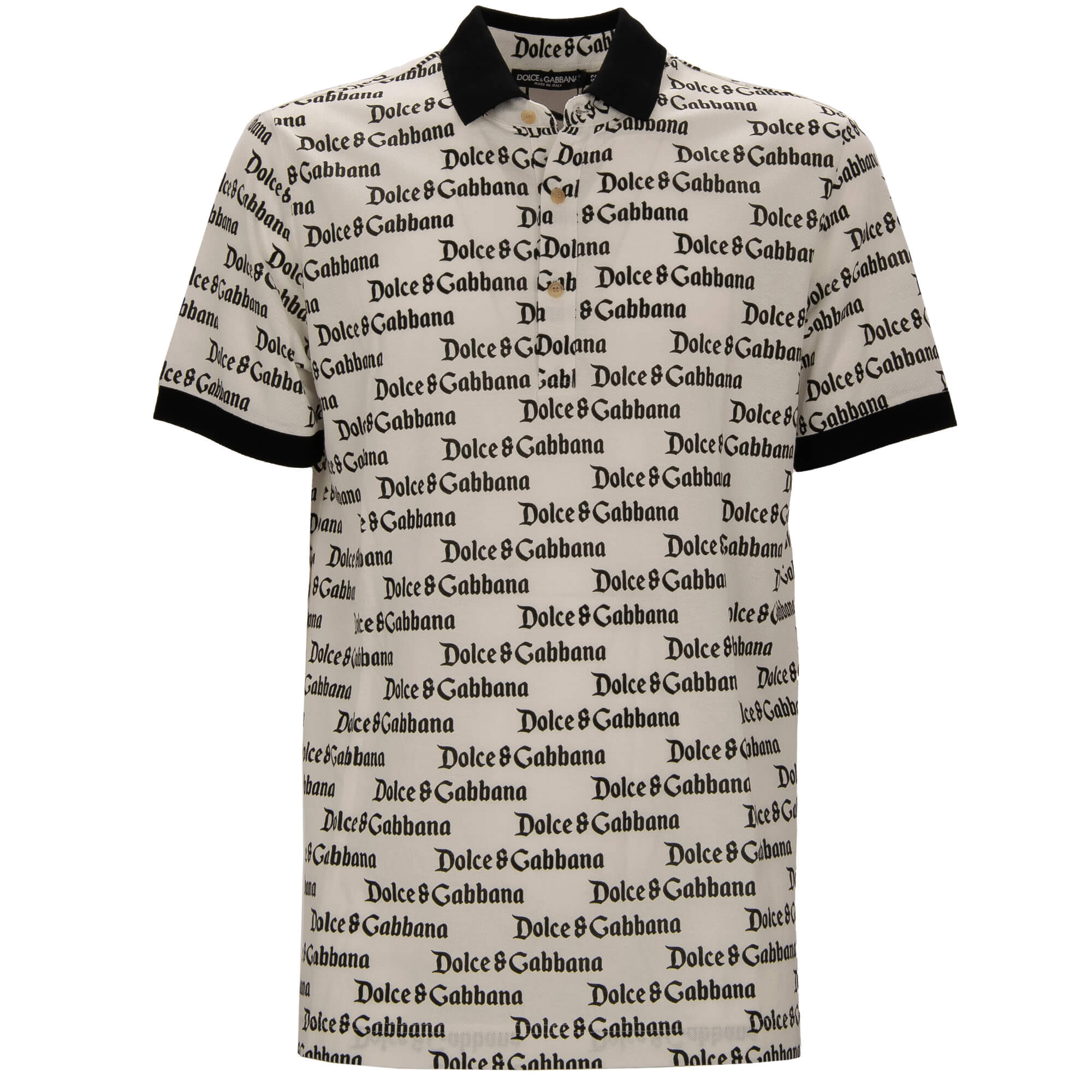 Dolce Gabbana DG Logo Print Cotton Polo Shirt Black White