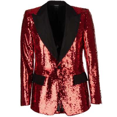 Pailletten Moire Tuxedo Blazer Rot Schwarz