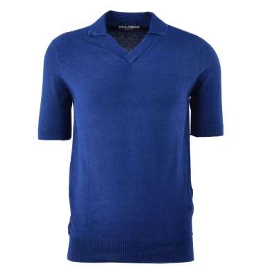 Knitted Cotton Polo Shirt Blue