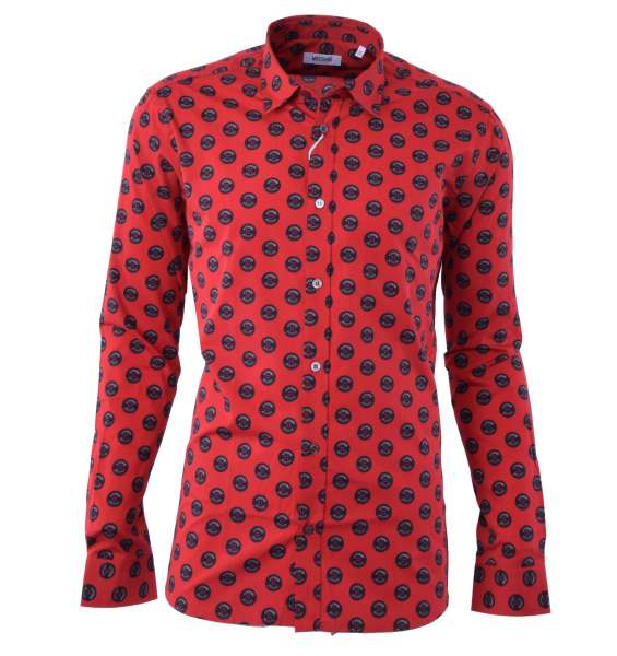 Printed Cotton Shirt with Logo Buttons Print by MOSCHINO