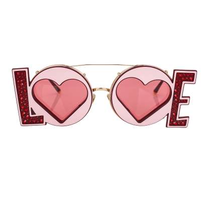 Crystal Heart LOVE Metal Sunglasses DG 2217B Pink Red
