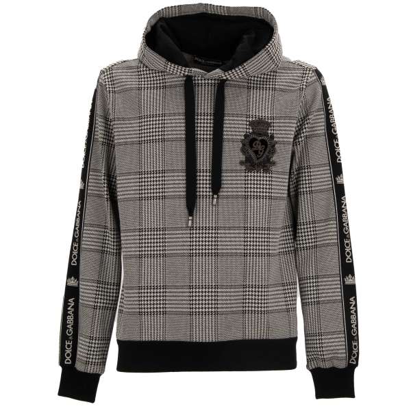 Checked pattern sweater / hoody with DG Crown pearl embroidered Logo patch and logos on the side by DOLCE & GABBANA