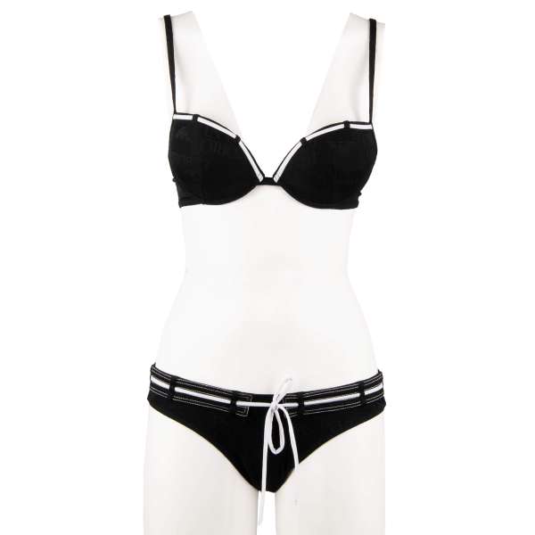 Bikini with logomania print consisting triangle bra combined with Brazilian briefs with lace closure by EMPORIO ARMANI Swimwear
