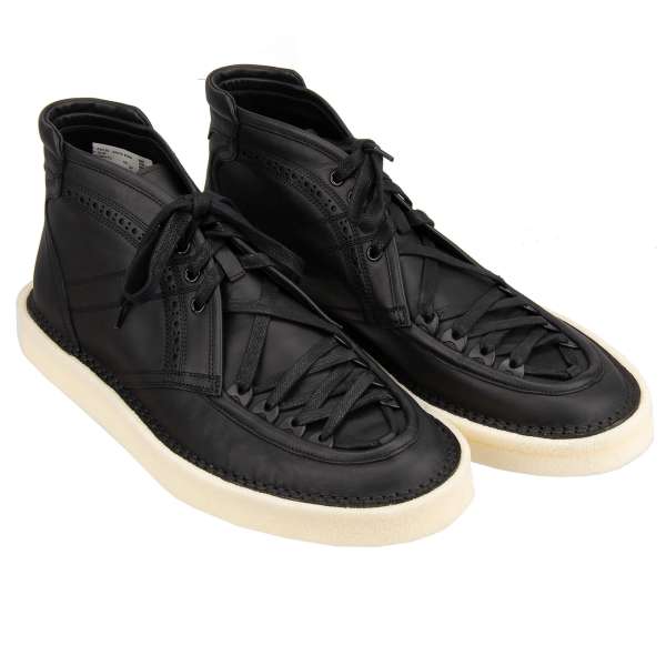  Leather High-Top Sneaker Boots AGRIGENTO with lace in black by DOLCE & GABBANA