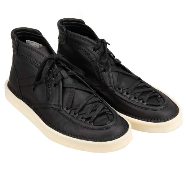 Leder High-Top Sneaker Boots AGRIGENTO mit Schnürsenkel in Schwarz von DOLCE & GABBANA