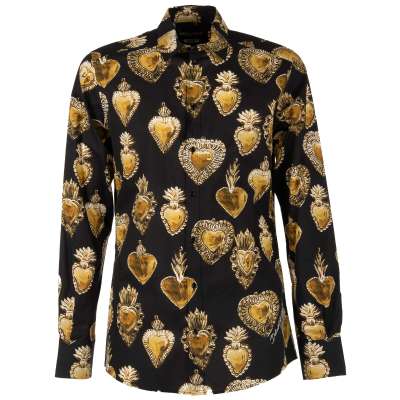 Baumwolle Hemd MARTINI mit Sacred Heart Print Schwarz Gold