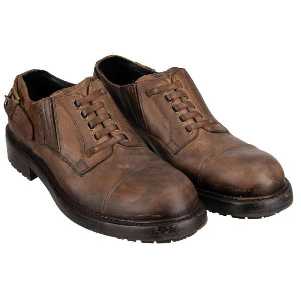 Derby Shoes BERNINI made of horse leather with decorative lace in brown by DOLCE & GABBANA