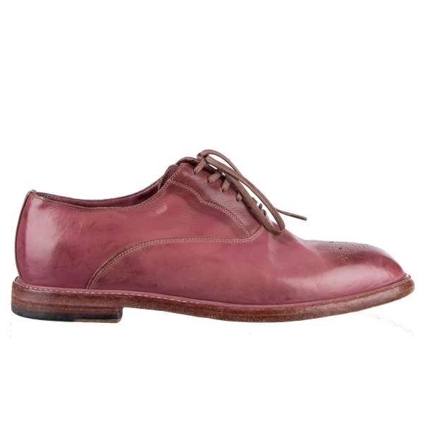 Derby Schuhe im Vintage / Used Look MARSALA aus Kalbsleder mit Brogue Dekoration von DOLCE & GABBANA