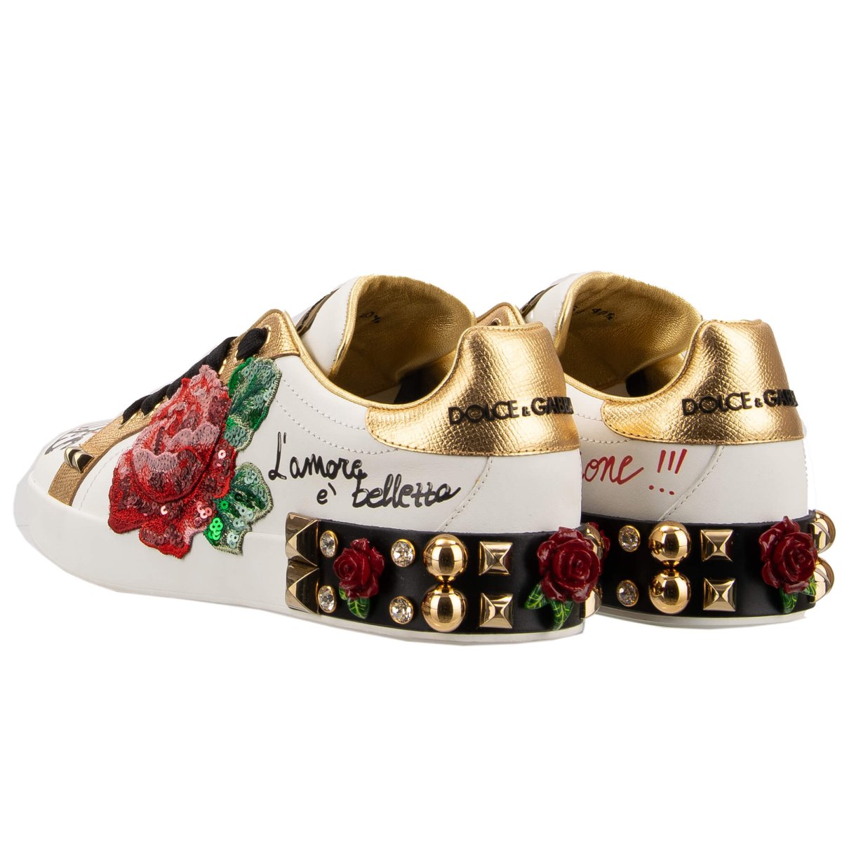 Dolce & Gabbana Crystal Rose Heart DG Logo Sneaker PORTOFINO