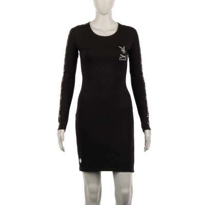 Short Bunny Dress with Crystals and Logo Black
