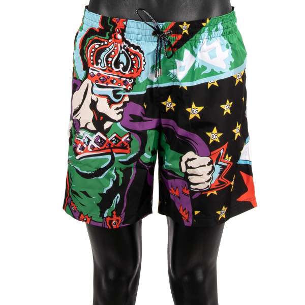 Logo and Crown printed Swim shorts DG KING with pockets, built-in-brief and logo by DOLCE & GABBANA Beachwear