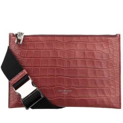 Alta Sartoria Alligator Leather Waist Crossbody Bag Pouch Wine Red