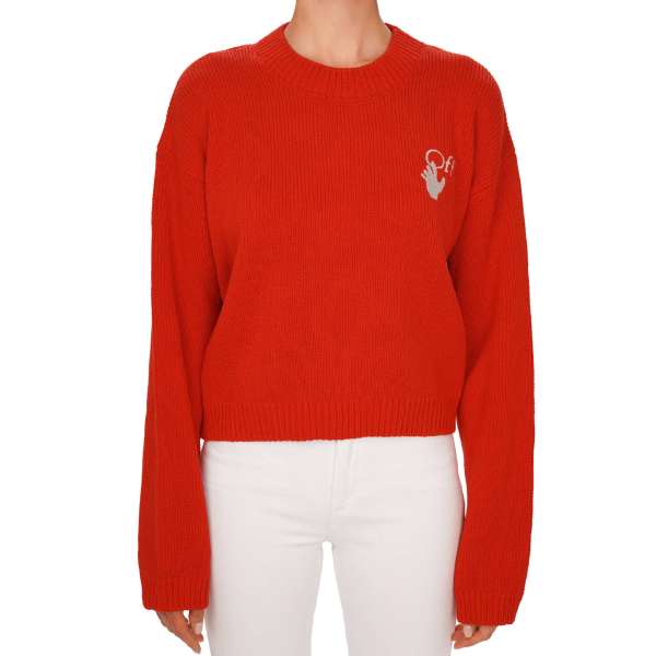 Oversize Baumwolle Mischung Sweater / Pullover mit OFF Stickerei in Rot und Weiß von OFF-WHITE c/o Virgil Abloh 