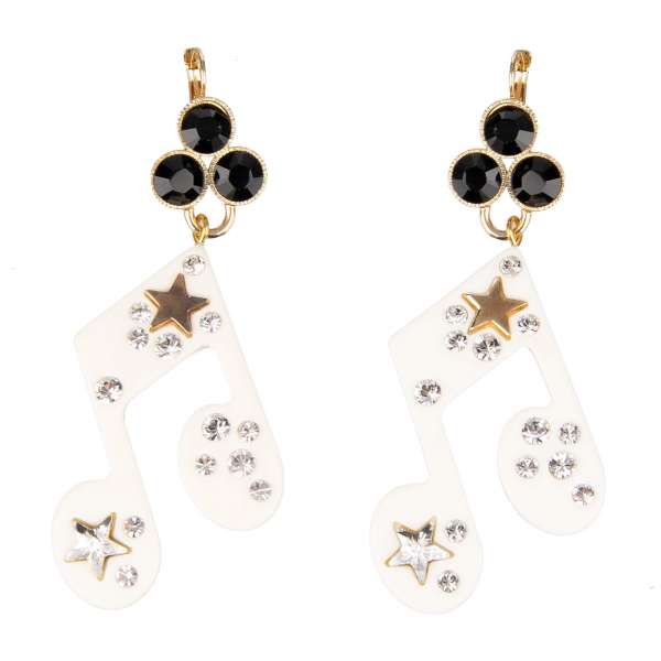 "Stelle" Music Earrings with Crystals and Star in Gold, White and Black by DOLCE & GABBANA