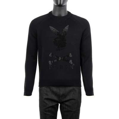 Wool Sweater with Crystals Bunny Black