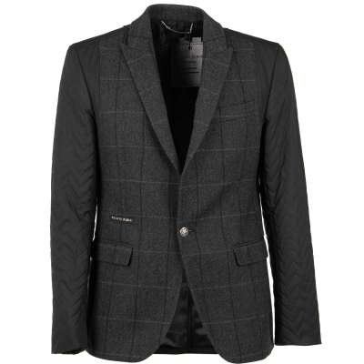 Checked Wool Blazer MASON with Stepped Sleeves and Logo Black 50 M-L