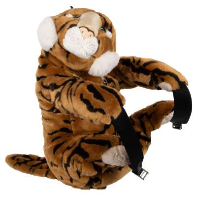 Unisex Faux Fur Plush Toy Tiger Backpack Bag Brown White