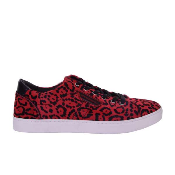 Pony Fur Sneaker LONDON with Leopard Print and logo plaque by DOLCE & GABBANA Black Label