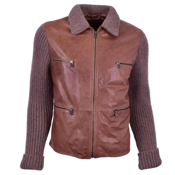 Nappa Leather and Wool Jacket with zip pockets by DOLCE & GABBANA