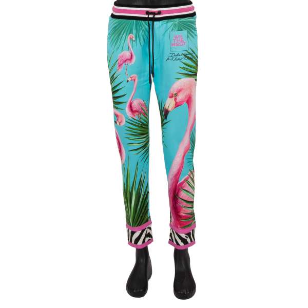 Sweatpants / Jogger Hose mit Flamingo, Zebra und Logo Print, Taschen mit Reißverschluss und elastischer Taille von DOLCE & GABBANA  - DOLCE & GABBANA x DJ KHALED Limited Edition