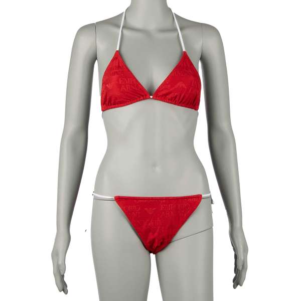 Bikini with logomania print consisting triangle bra combined with Brazilian briefs with drawstrings by EMPORIO ARMANI Swimwear