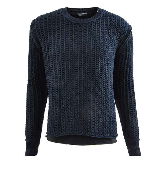 Net design crewneck cotton sweater with lining by DOLCE & GABBANA