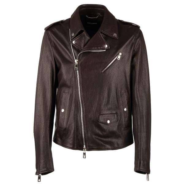 Biker style nappa lamb leather jacket with many pockets and Logo by DOLCE & GABBANA