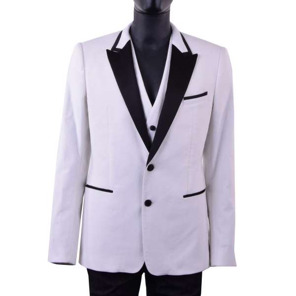 Velvet tuxedo blazer with vest with a contrast black silk collar by DOLCE & GABBANA Black Label