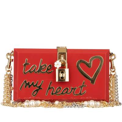 Plexiglass Clutch Tasche DOLCE BOX Take My Heart Rot Gold