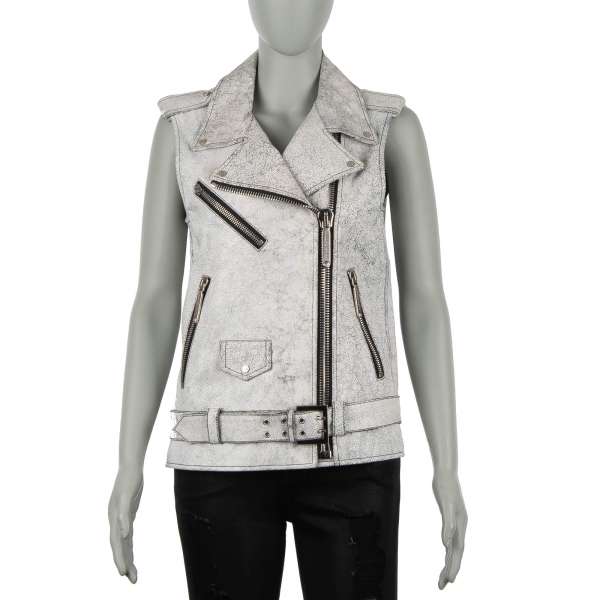 Vintage Look colored leather Vest Jacket GOING CRAZY in white by PHILIPP PLEIN COUTURE