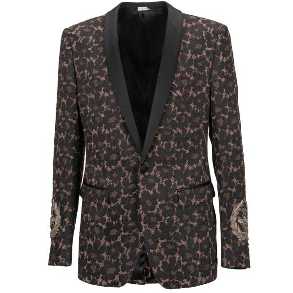 Virgin Wool blazer MARTINI with crown and bee pearls and crystal embroidery in black by DOLCE & GABBANA