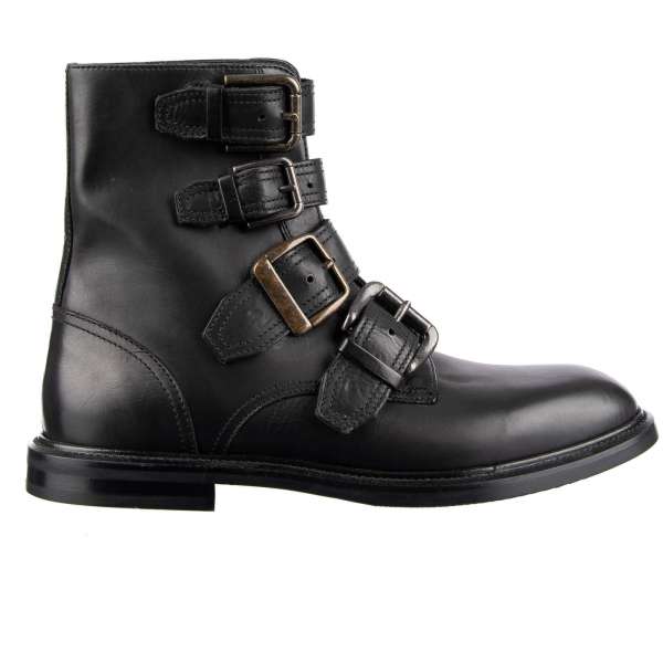 Dolce Gabbana Ankle Boots with Buckles MARSALA Black 42 US 9