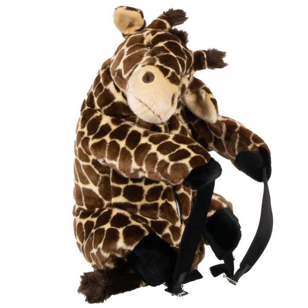 Unisex Faux Fur Backpack Bag as Plush Giraffe Toy with adjustable straps, embroidered DG Logo and zip pocket by DOLCE & GABBANA