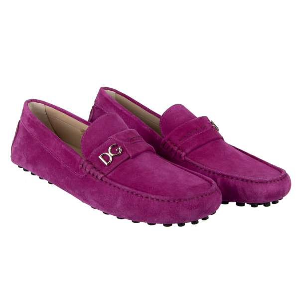 Suede moccasins shoes PANAREA ZERO with DG Logo in Pink by DOLCE & GABBANA