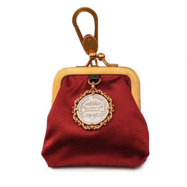 Silk Purse Key / Bag Chain Bag with metal Sicily Logo pendant in red and gold by DOLCE & GABBANA