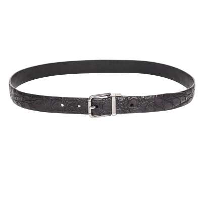 Metal Buckle Croco Leather Belt Black 90 36