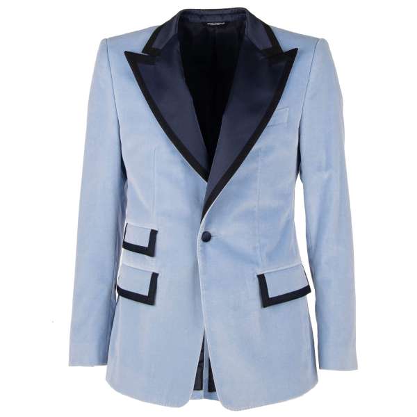 Velvet blazer with contrast silk peak lapel and pockets by DOLCE & GABBANA