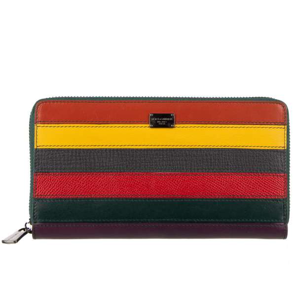 Patchwork striped Zip-Around wallet with logo plate made of  calf and goat leather in multicolor by DOLCE & GABBANA