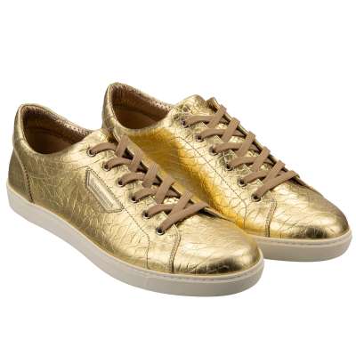 DG Logo Krokodil Print Leder Low-Top Sneaker LONDON Gold 44 UK 10