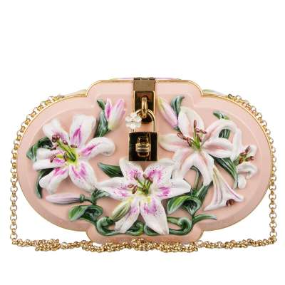 Lilies Hand Painted Clutch Slipcase Bag DOLCE BOX Pink Gold