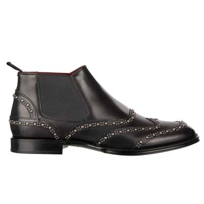 Studded Leather Ankle Boots Shoes MARSALA Black