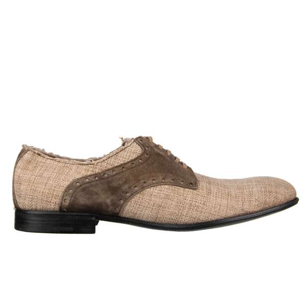 Lace-up derby shoes made of canvas and suede in beige-brown by DOLCE & GABBANA
