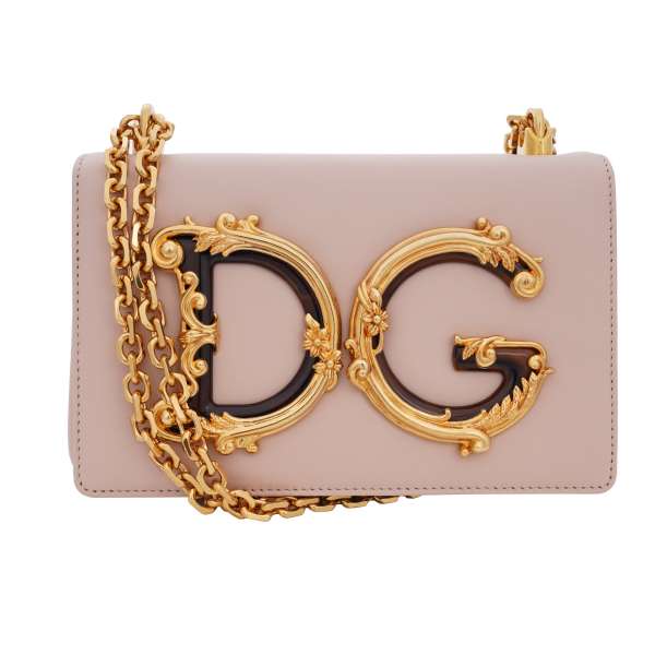 Clutch / Crossbody Bag DG GIRLS made of nappa leather with a large enameled baroque style DG Logo and vintage chain strap by DOLCE & GABBANA