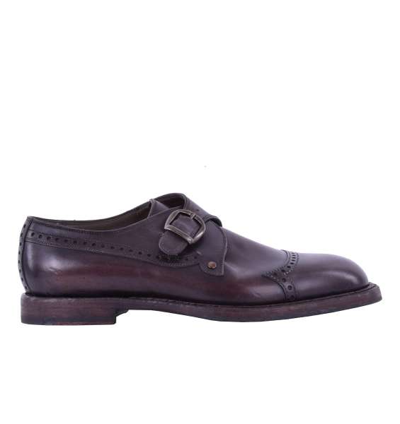 Two tone calfskin derby shoes MARSALA with side buckle by DOLCE & GABBANA Black Label 