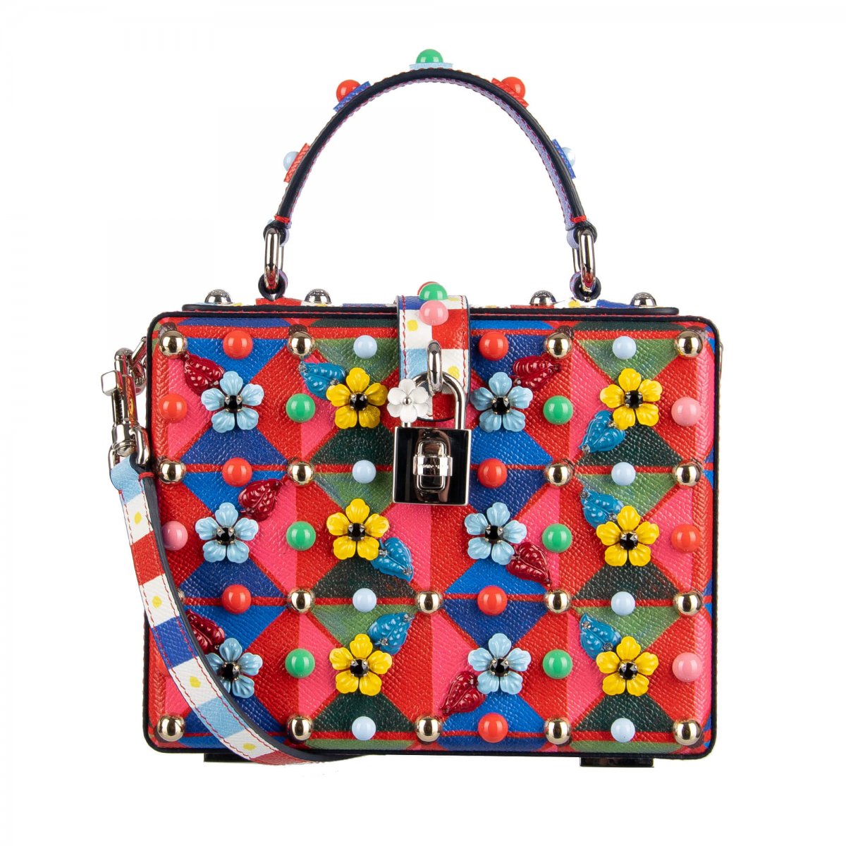 Dolce & Gabbana Carretto Siciliano Bag DOLCE BOX with Studs and Flowers ...